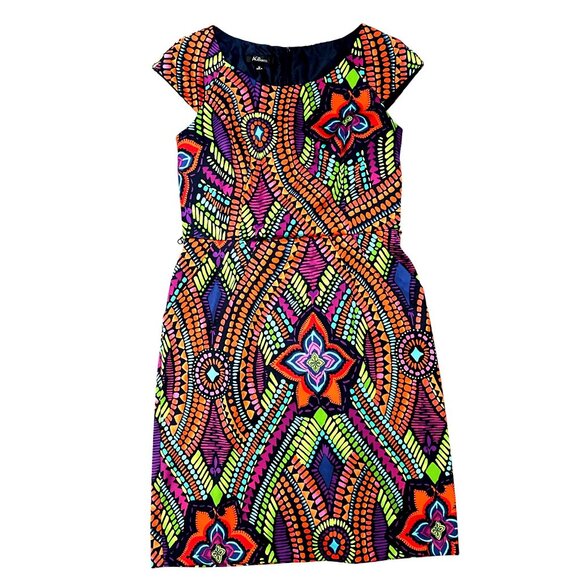AGB Dress Multicolor Geometric Tribal Print Sheath Dress Size 12 Lined - Picture 14 of 16